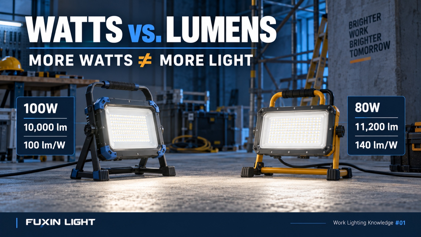 Watts versus lumens guide for LED work lights