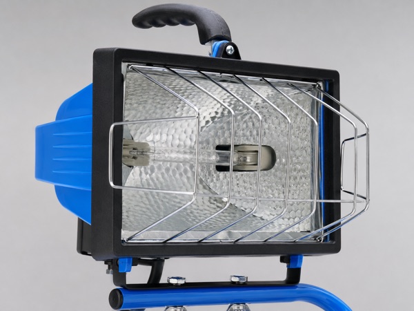 Adjustable halogen lamp head with tempered glass and wire guard
