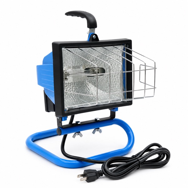 Portable halogen work light with stand and power cable