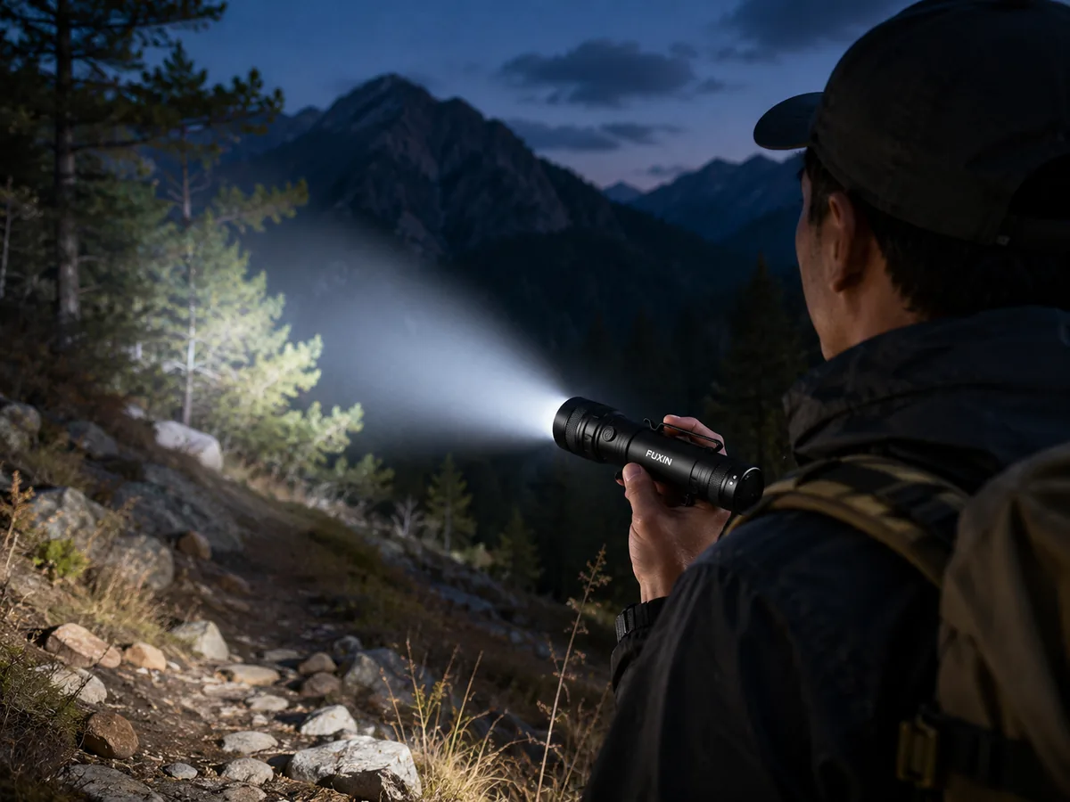 M49 rechargeable flashlight used outdoors at night