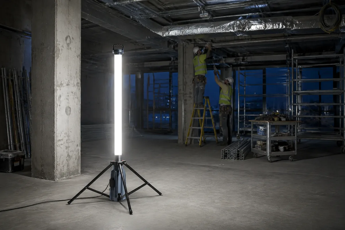 FX-G1002AC 360 degree area work light illuminating a construction site