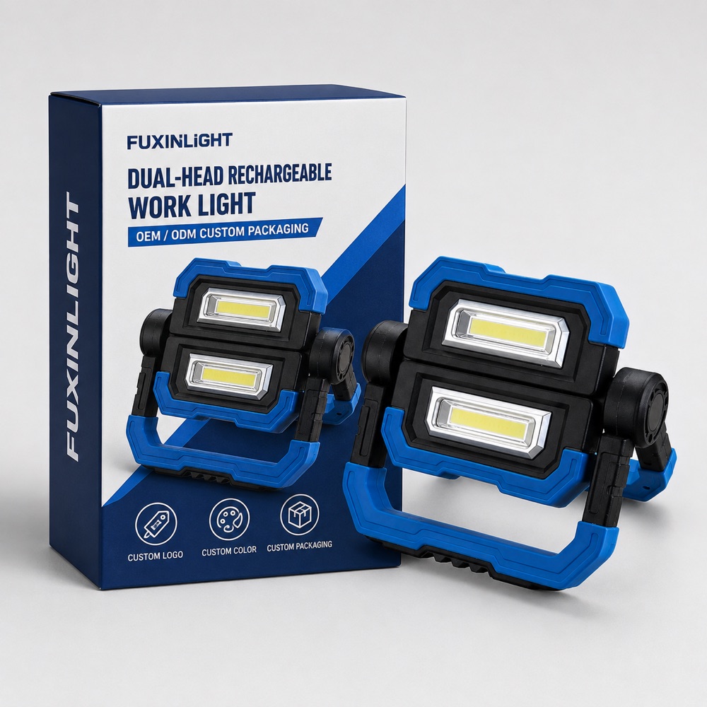 FX-WL016 dual COB rechargeable work light with custom OEM packaging