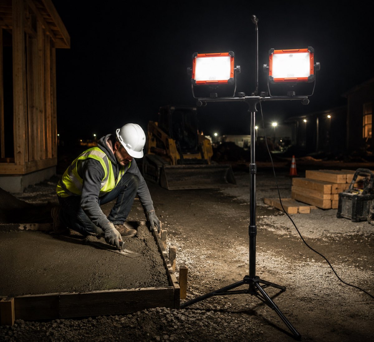 FX-WL660 dual head AC work light used in construction maintenance scene