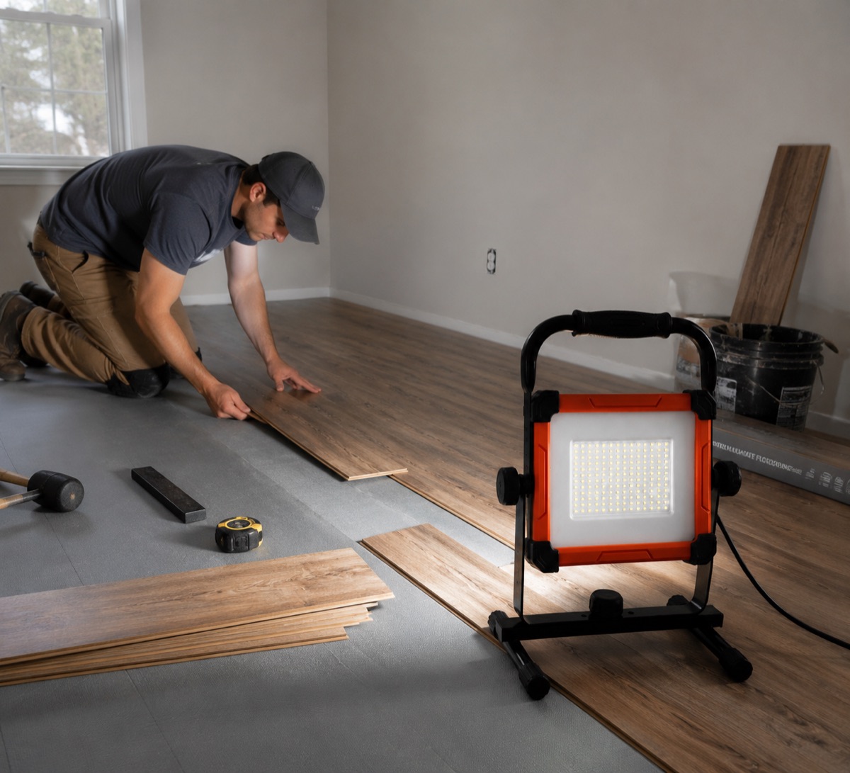 FX-WL918 portable AC work light used in construction maintenance scene