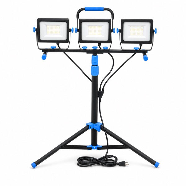 FUXIN LIGHT adjustable triple-head tripod work light showing directional light-head positioning