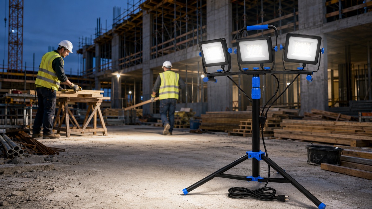 FX-WL961 triple head LED work light used on a construction site