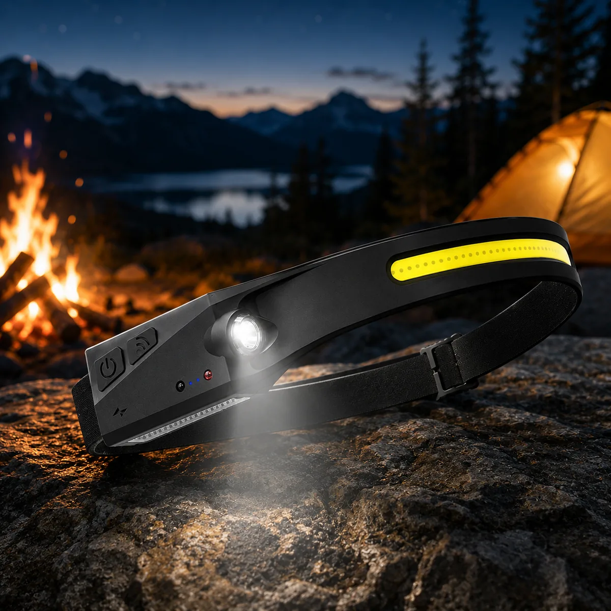HL508 rechargeable headlamp used outdoors at night