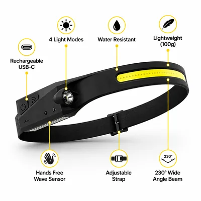 HL508 rechargeable headlamp feature view