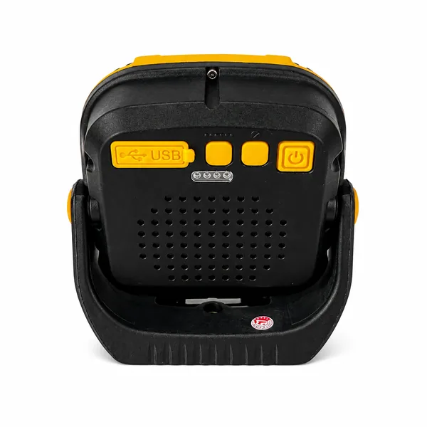 USB output function on rechargeable work light rear panel