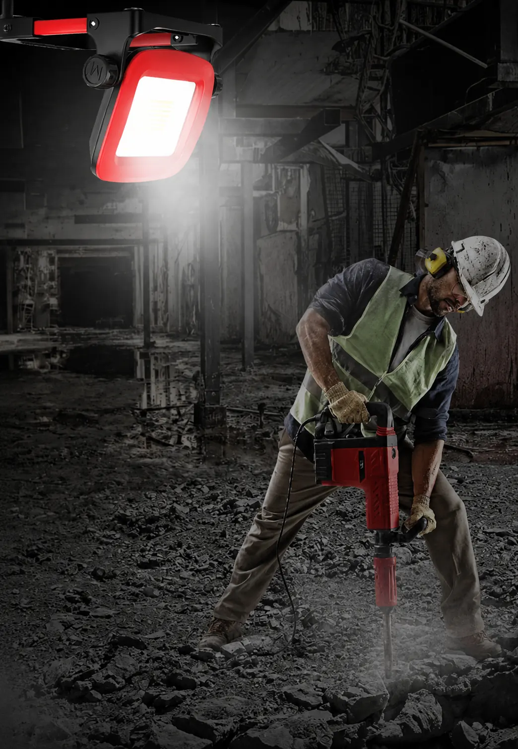 4000lm rechargeable work light used for jobsite demolition work