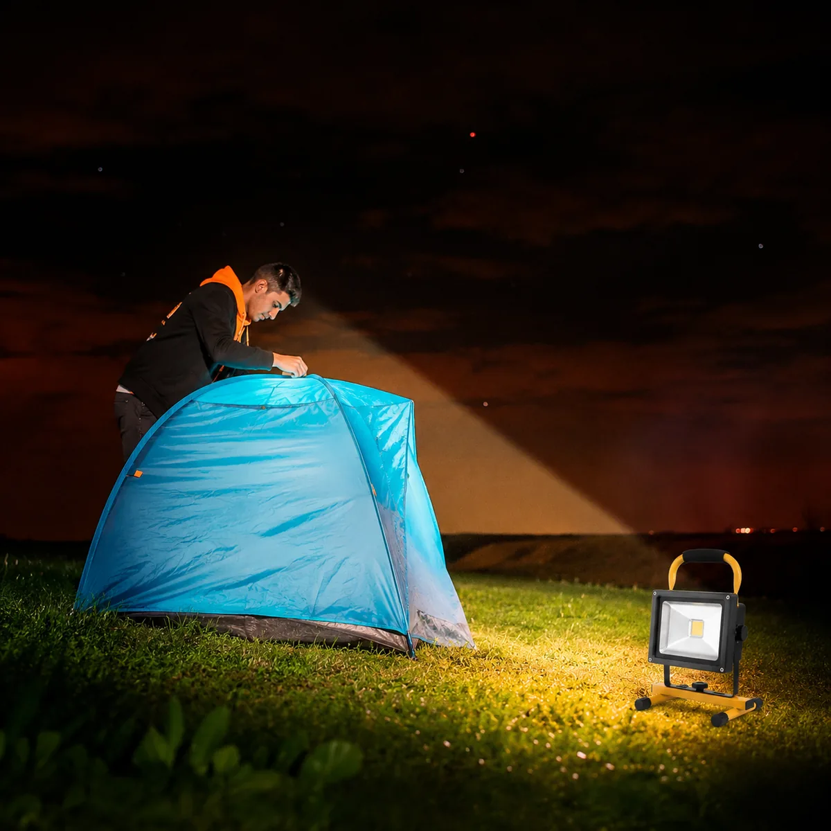 Classic rechargeable work light used for camping at night