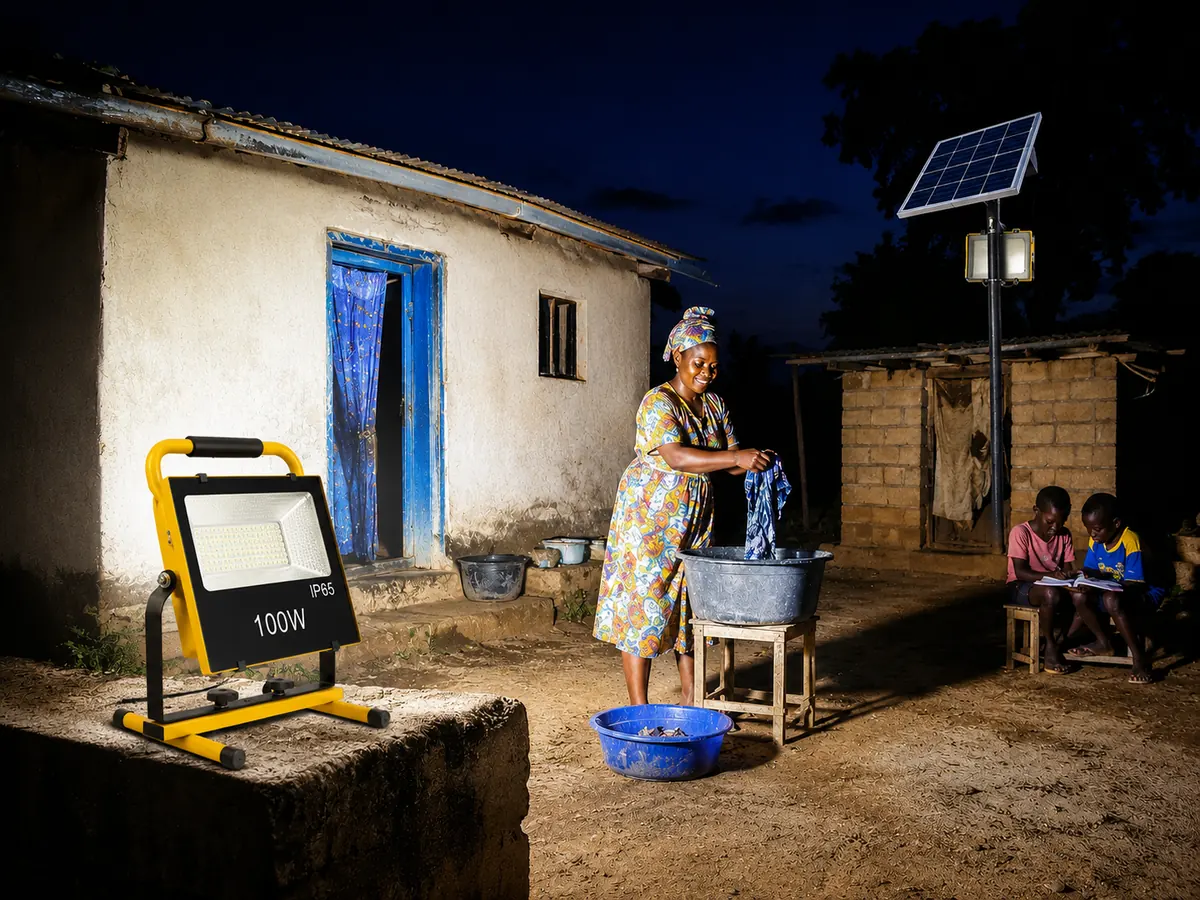 Integrated solar work light used for off-grid outdoor lighting