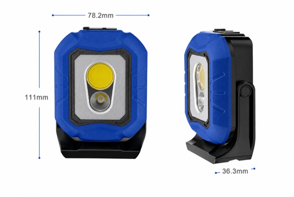 WT-9105 compact rechargeable work light dimensions and side profile