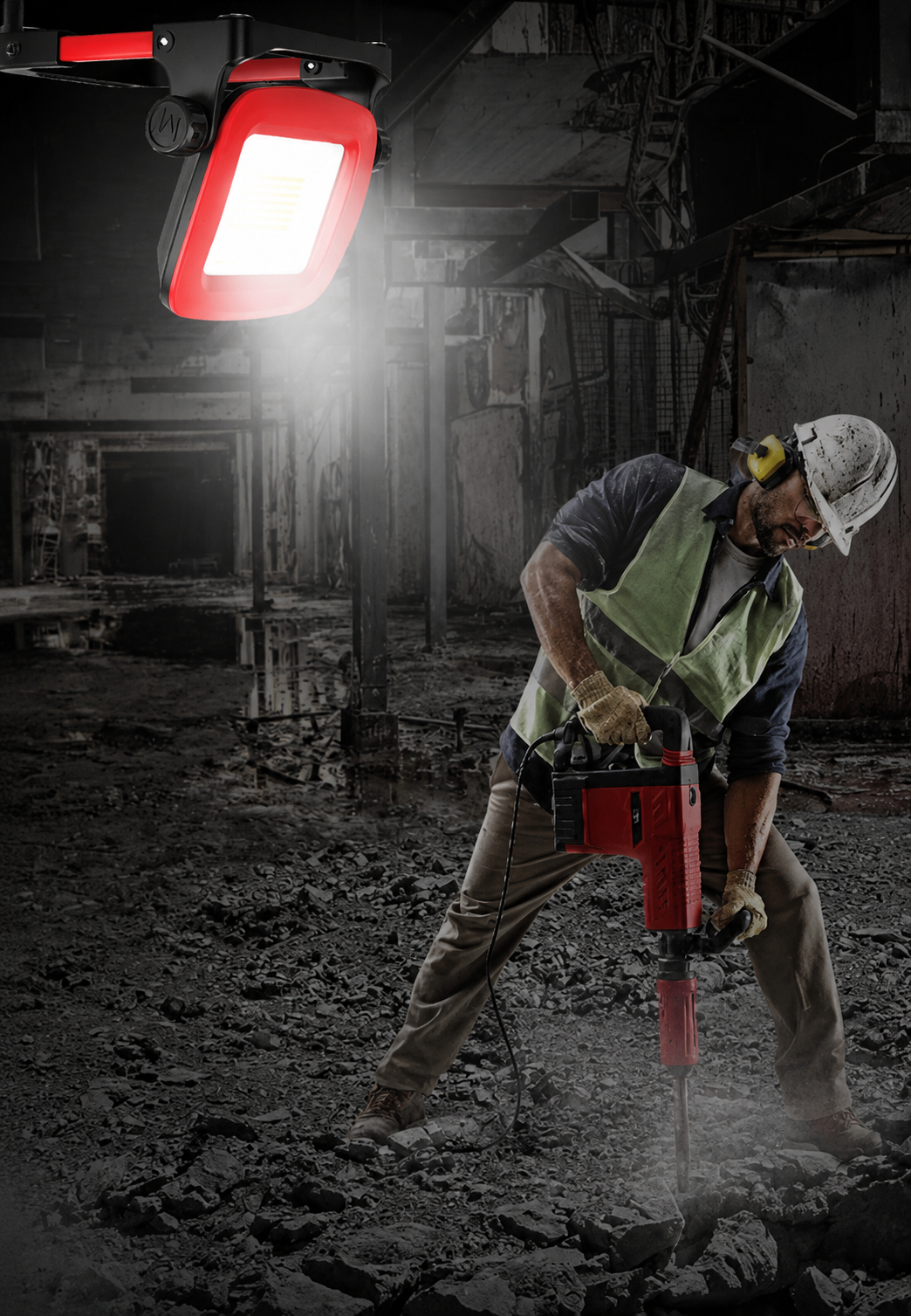 4000lm rechargeable work light used for jobsite demolition work
